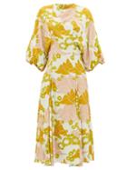 Matchesfashion.com Ssone - Mountain Balloon-sleeve Floral-print Midi Dress - Womens - Multi