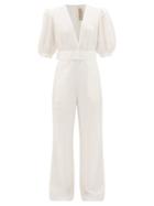 Matchesfashion.com Adriana Degreas - Puff-sleeve Belted Crepe Jumpsuit - Womens - White