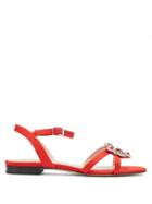 Matchesfashion.com Christopher Kane - Crystal-embellished Satin And Leather Sandals - Womens - Red