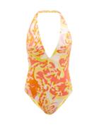 Matchesfashion.com Emilio Pucci - Lilly-print Halterneck Swimsuit - Womens - Orange Print