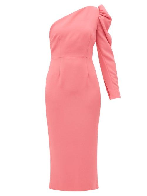 Matchesfashion.com Racil - Gaia One-shoulder Puff-sleeve Crepe Dress - Womens - Pink