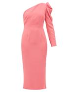 Matchesfashion.com Racil - Gaia One-shoulder Puff-sleeve Crepe Dress - Womens - Pink