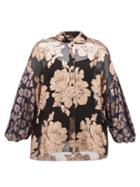 Matchesfashion.com Biyan - Syalendra Metallic Floral Silk-chiffon Blouse - Womens - Black Navy