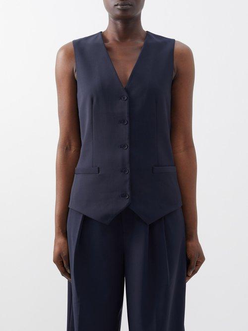 Tibi - Technical-blend Twill Waistcoat - Womens - Navy