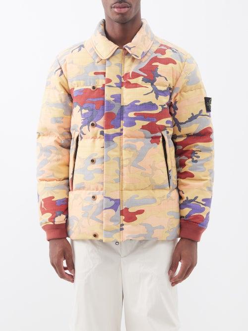 Stone Island - Camouflage-print Quilted Down Jacket - Mens - Orange