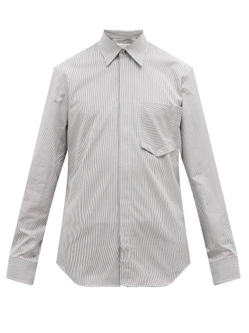 Matchesfashion.com Maison Margiela - Chest Pocket Striped Cotton Poplin Shirt - Mens - Dark Grey