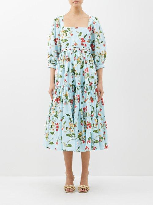 Agua By Agua Bendita - Miel Floral-print Cotton-poplin Dress - Womens - Blue Multi