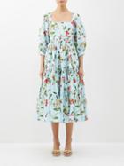 Agua By Agua Bendita - Miel Floral-print Cotton-poplin Dress - Womens - Blue Multi