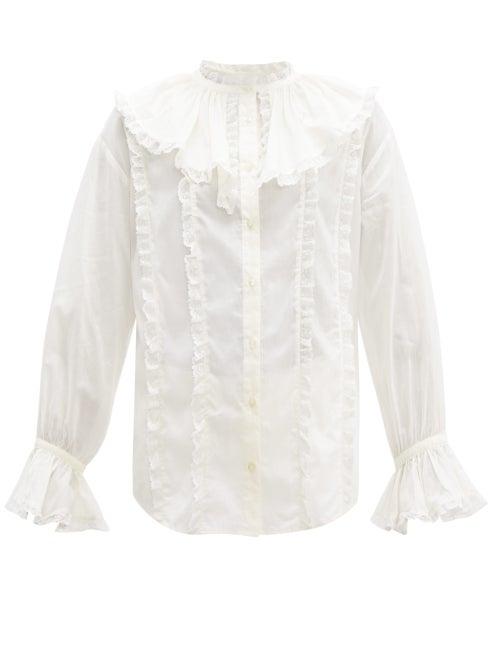 Matchesfashion.com See By Chlo - Ruffled Collar Lace And Cotton Blouse - Womens - Ivory