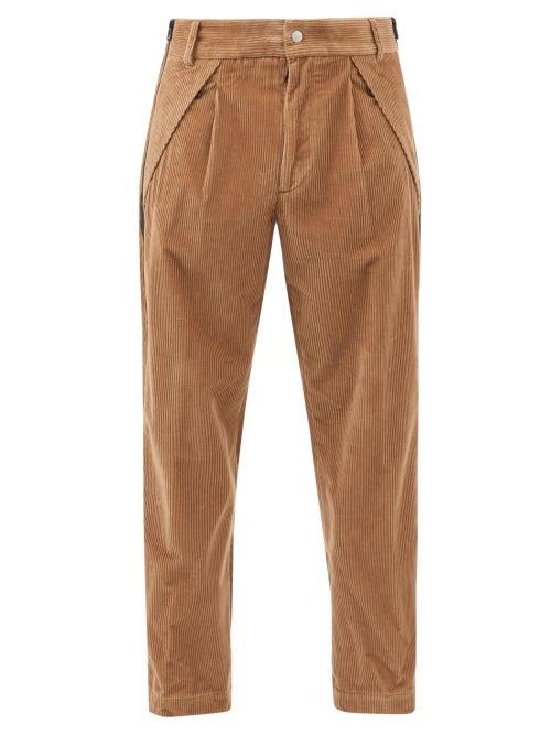 8 Moncler Palm Angels - Side-stripe Pleated Cotton-corduroy Trousers - Mens - Brown