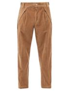 8 Moncler Palm Angels - Side-stripe Pleated Cotton-corduroy Trousers - Mens - Brown
