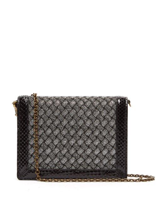 Matchesfashion.com Bottega Veneta - Intrecciatio Metallic Watersnake Trimmed Clutch - Womens - Silver