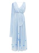 Matchesfashion.com Vika Gazinskaya - Painted Gathered Cotton-voile Maxi Dress - Womens - Blue Print
