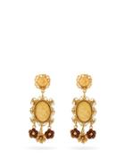 Matchesfashion.com Dolce & Gabbana - Cameo Flower Drop Coin Earrings - Womens - Gold