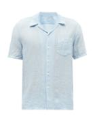 120 Lino 120% Lino - Patch-pocket Linen-cambric Shirt - Mens - Blue