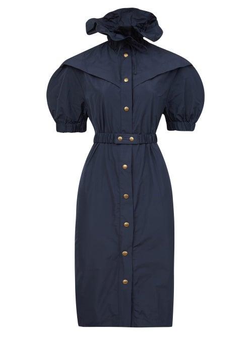 Matchesfashion.com Symonds Pearmain - Ruffled-neck Puff-sleeved Taffeta Dress - Womens - Navy