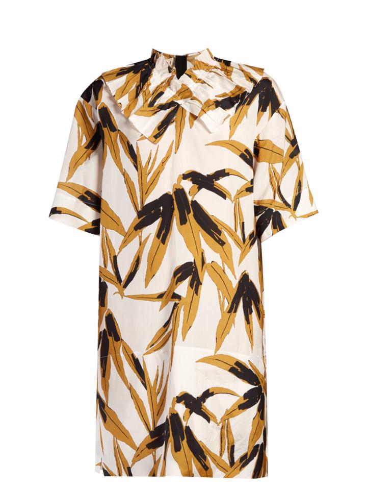 Marni Bamboo-print Ruffled-neck Dress