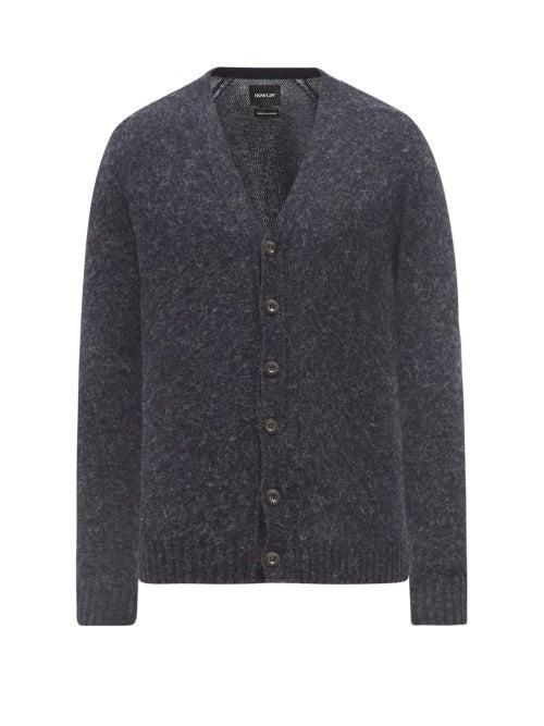 Howlin' - V-neck Brushed Virgin Wool Cardigan - Mens - Dark Grey