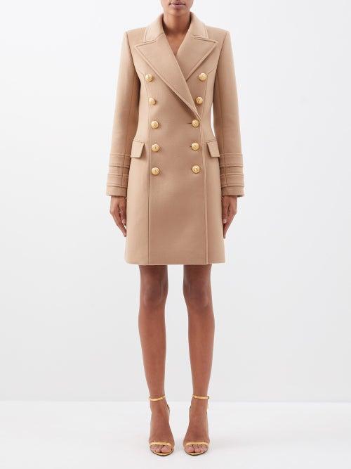 Balmain - Double-breasted Wool Coat - Womens - Camel