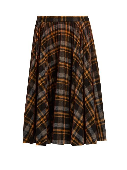 Maison Margiela Pleated Tartan Wool Skirt