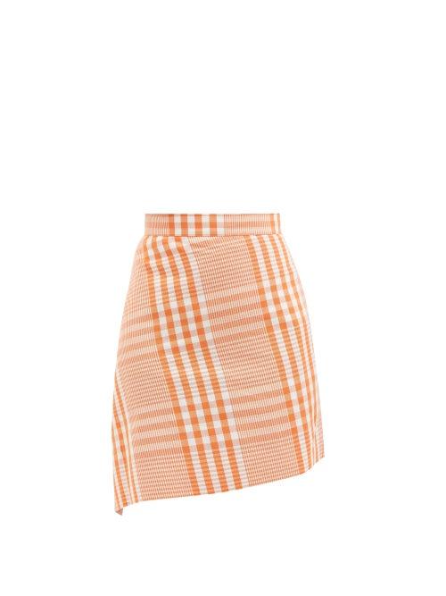 Vivienne Westwood - Asymmetric Check Cotton-blend Mini Skirt - Womens - Orange White