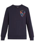 Matchesfashion.com Alexander Mcqueen - Skull Embroidered Cotton Sweatshirt - Mens - Navy