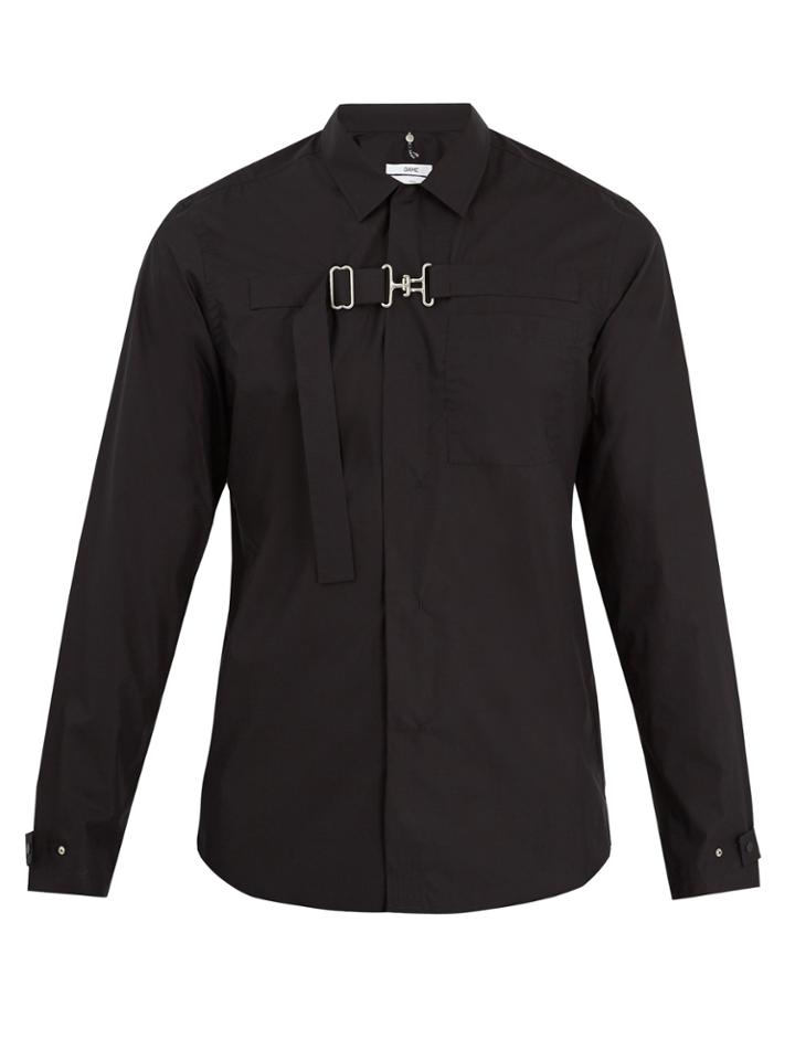 Oamc Strapped Buckle-front Cotton-poplin Shirt