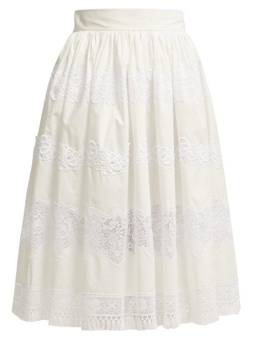 Matchesfashion.com Dolce & Gabbana - Lace Trimmed Cotton Blend Midi Skirt - Womens - White