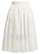 Matchesfashion.com Dolce & Gabbana - Lace Trimmed Cotton Blend Midi Skirt - Womens - White
