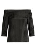 Matchesfashion.com Tibi - Striped Off The Shoulder Satin Top - Womens - Black Multi