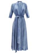 Matchesfashion.com Luisa Beccaria - Tie-waist Velvet Midi Wrap Dress - Womens - Mid Blue