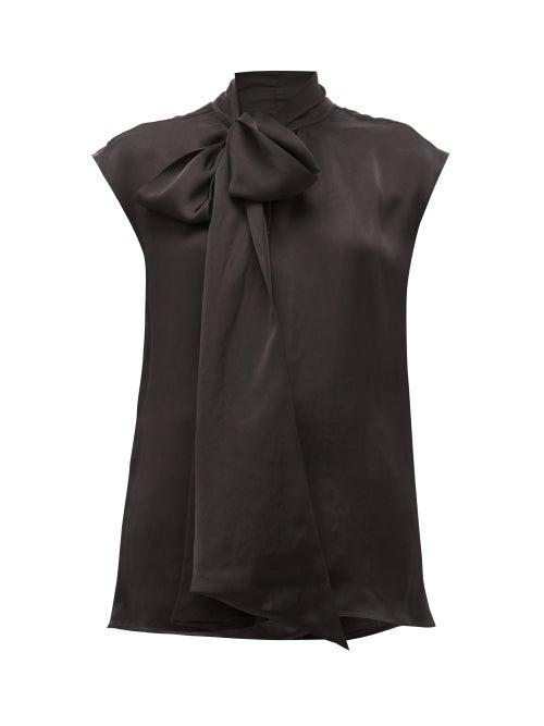 Matchesfashion.com Rochas - Pussy-bow Sleeveless Satin Top - Womens - Black