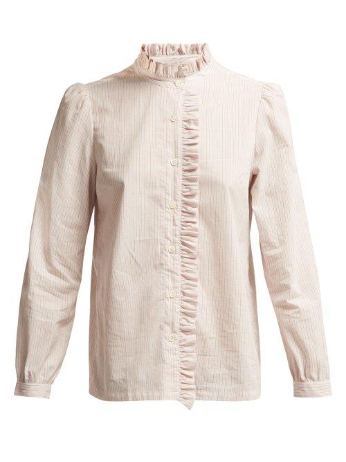 Matchesfashion.com A.p.c. - Ruffle Detailed Striped Cotton Blouse - Womens - Pink Multi