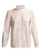 Matchesfashion.com A.p.c. - Ruffle Detailed Striped Cotton Blouse - Womens - Pink Multi
