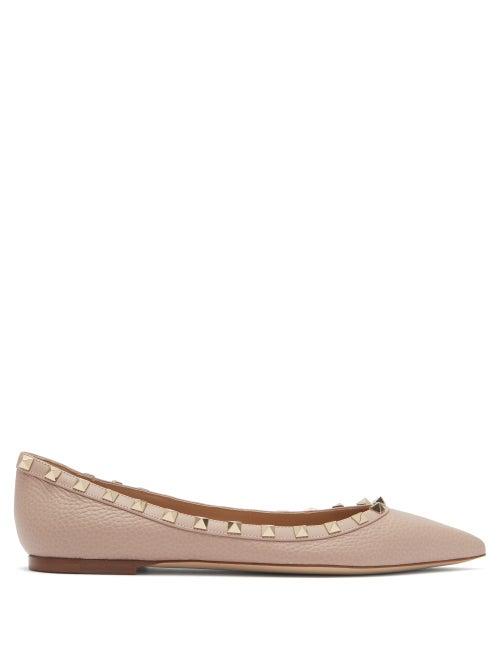Matchesfashion.com Valentino Garavani - Rockstud Point-toe Leather Ballet Flats - Womens - Nude