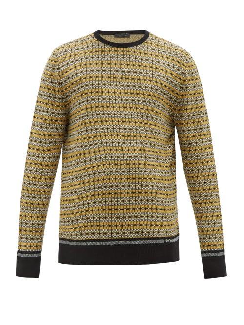 Matchesfashion.com Prada - Crew Neck Wool Jumper - Mens - Black Yellow