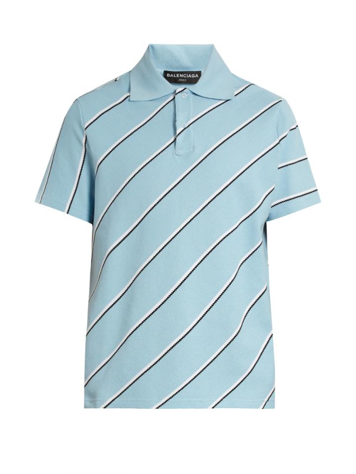 Balenciaga Striped Cotton-piqu Polo Shirt