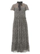 Matchesfashion.com Redvalentino - Leopard Print Pussy Bow Chiffon Maxi Dress - Womens - Black White