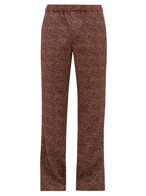 Matchesfashion.com Schnayderman's - Mlange Jacquard Cotton Blend Trousers - Mens - Burgundy