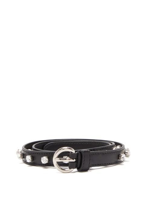 Matchesfashion.com Miu Miu - Crystal Embellished Leather Belt - Womens - Black