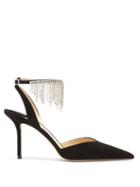 Matchesfashion.com Jimmy Choo - Birtie 85 Crystal-fringe Suede Sandals - Womens - Black