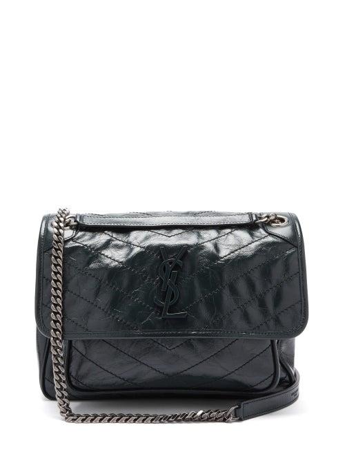 Matchesfashion.com Saint Laurent - Niki Chevron-quilted Creased-leather Shoulder Bag - Womens - Dark Green