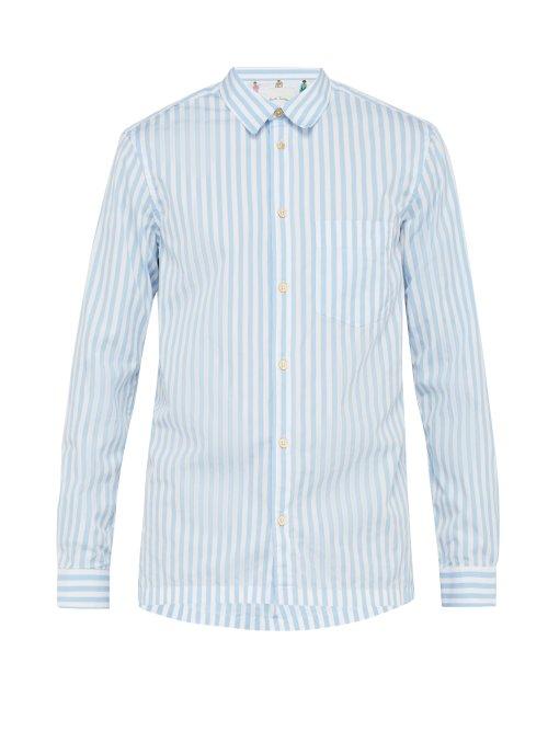 Matchesfashion.com Paul Smith - Frayed Collar Striped Cotton Shirt - Mens - Blue Multi