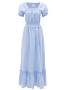 Matchesfashion.com Loretta Caponi - Stefiana Gingham Shirred Puff-sleeve Cotton Dress - Womens - Blue Print