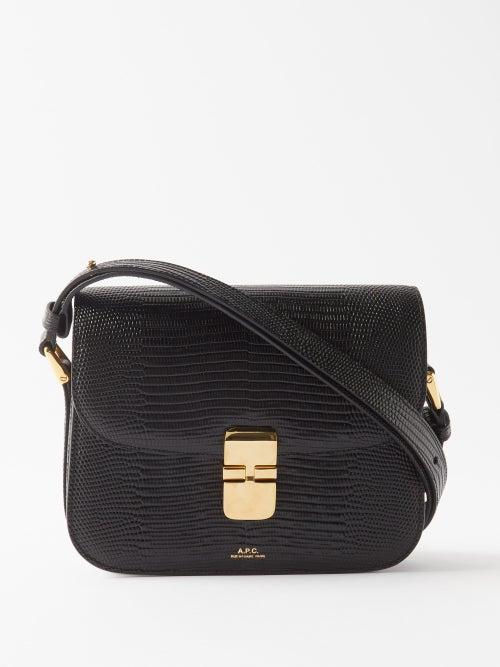 A.p.c. - Grace Small Lizard-effect Leather Shoulder Bag - Womens - Black