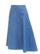 Matchesfashion.com Jil Sander - Mia Asymmetric Cotton-blend Midi Skirt - Womens - Blue