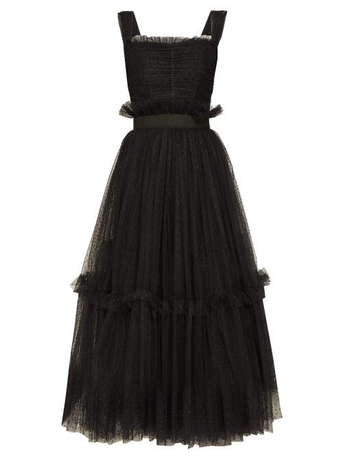 Matchesfashion.com Dolce & Gabbana - Polka Dot Ruched Tulle Midi Dress - Womens - Black