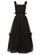 Matchesfashion.com Dolce & Gabbana - Polka Dot Ruched Tulle Midi Dress - Womens - Black