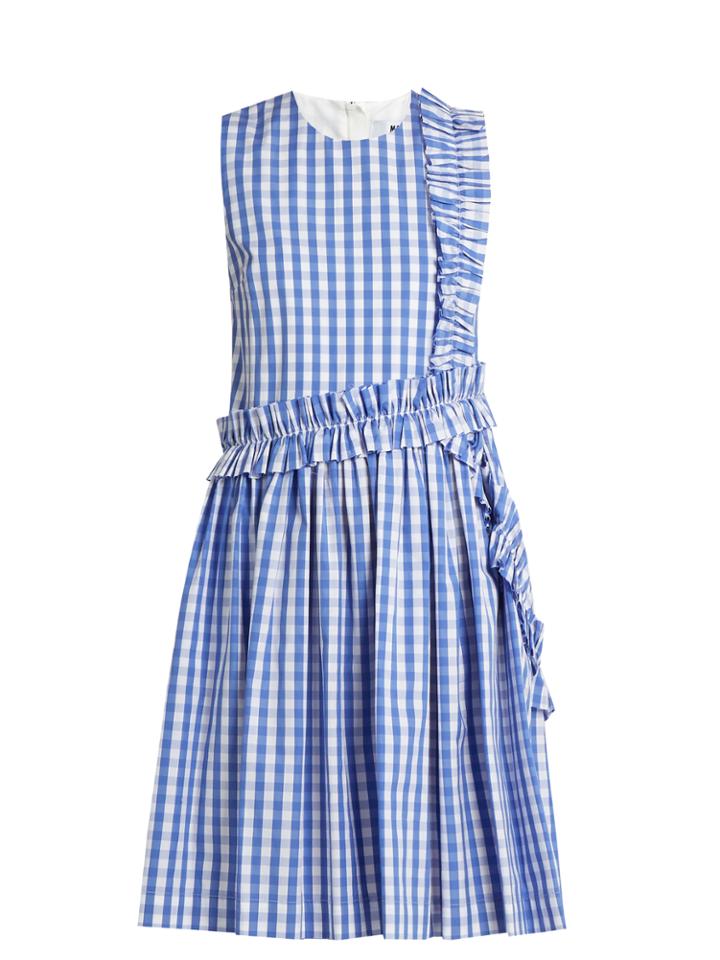 Msgm Sleeveless Ruffle-trimmed Cotton-gingham Dress