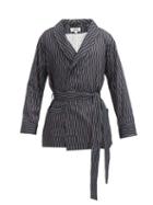 Matchesfashion.com P. Le Moult - Geometric-jacquard Belted Cotton Smoking Jacket - Mens - Grey Navy
